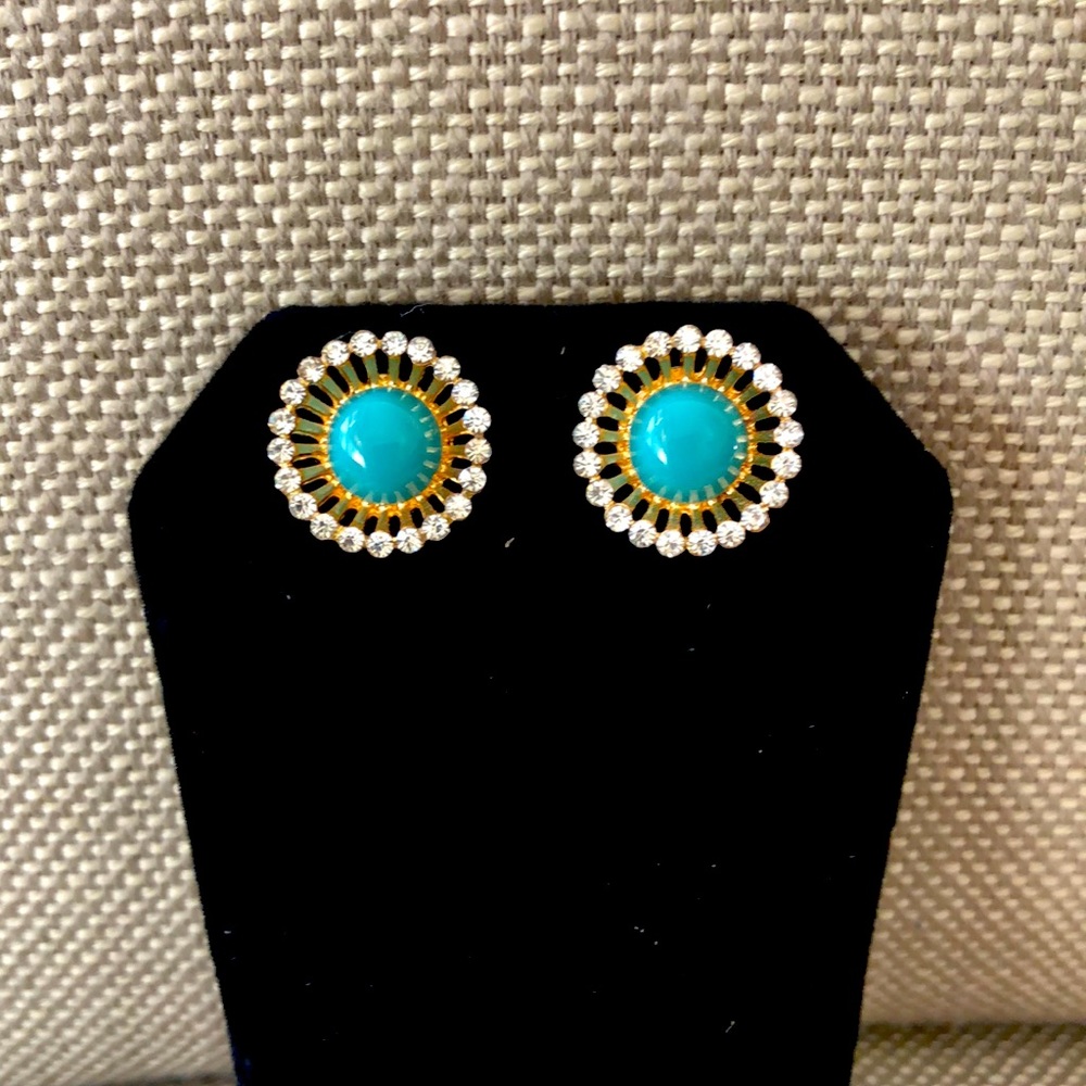 Turquoise Gold and Diamond Stud Earrings